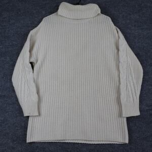 Naadam Sweater Medium Cable Knit Turtleneck Cream Wool Cashmere Cozy Preppy Chic